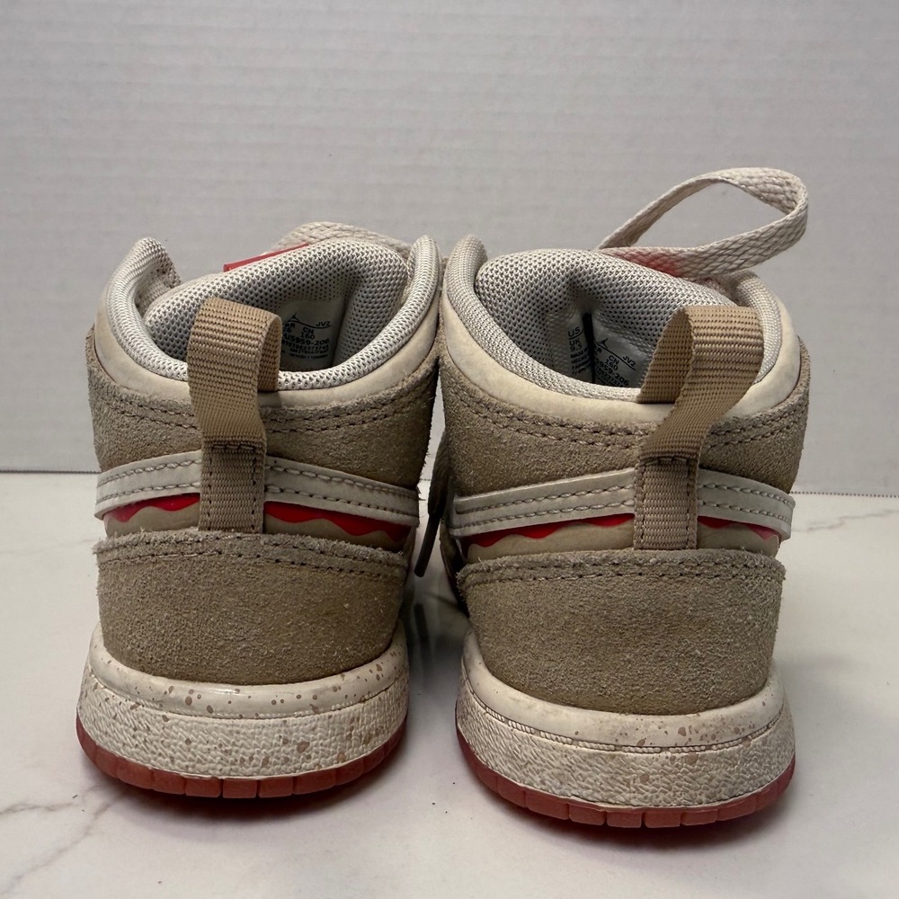 Nike Air Jordan 1 Mid SE Kids Tan Red Melting Swoosh HJ5959-206 Size 10C - Picture 4 of 7